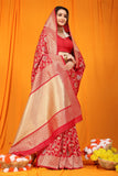 Red Pure Silk Paithani Saree With Gold Jari Weaving