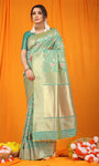 Sky Pure Silk Paithani Saree With Gold Jari Weaving