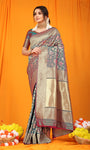 Teal Pure Silk Paithani Saree With Gold Jari Weaving