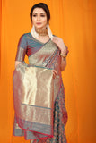 Teal Pure Silk Paithani Saree With Gold Jari Weaving