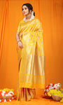 Yellow Pure Silk Paithani Saree With Gold Jari Weaving