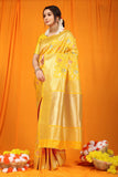 Yellow Pure Silk Paithani Saree With Gold Jari Weaving