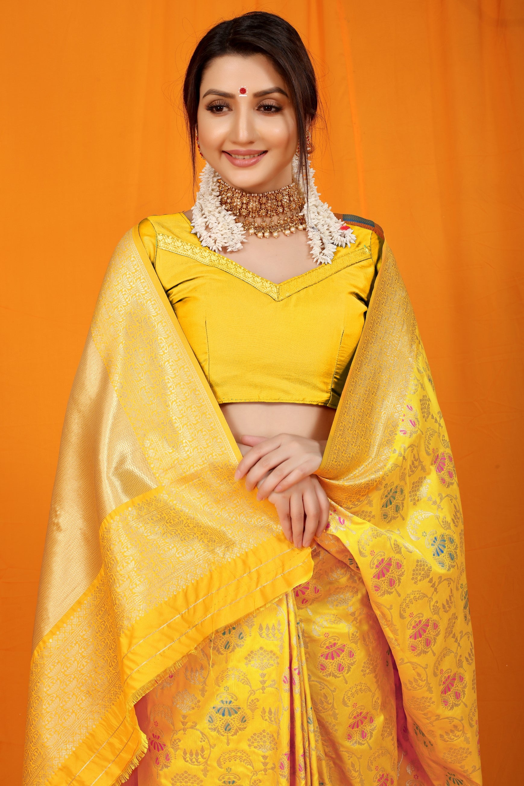 Yellow Pure Silk Paithani Saree With Gold Jari Weaving