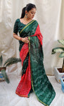 Green And Red Pure Silk Original Bandhani Saree