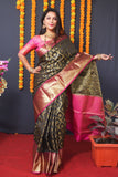 Black Handloom Silk Kanjivaram Saree With Zari Weaving