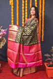 Black Handloom Silk Kanjivaram Saree With Zari Weaving