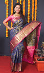 Navy Blue Handloom Silk Kanjivaram Saree With Zari Weaving