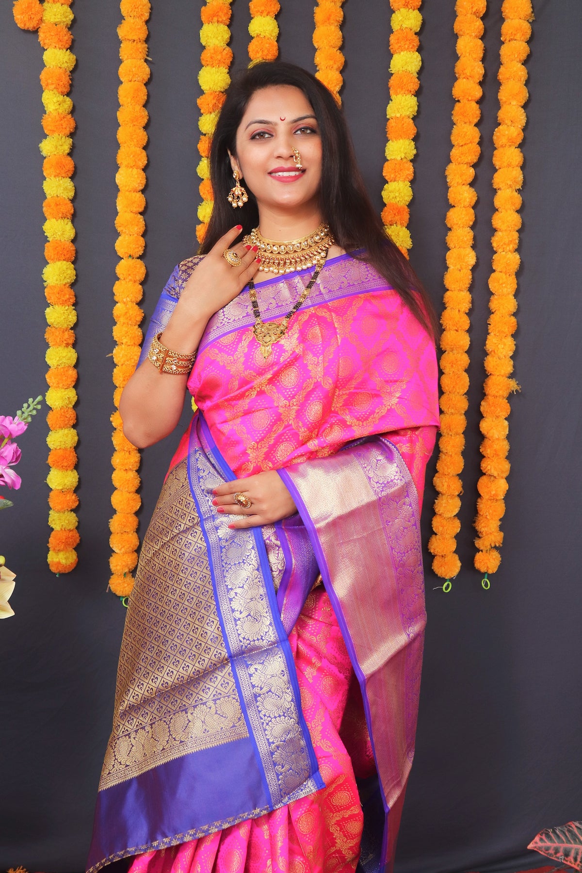 Pink Handloom Silk Kanjivaram Saree With Zari Weaving