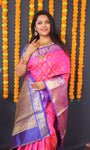 Pink Handloom Silk Kanjivaram Saree With Zari Weaving