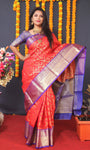 Red Handloom Silk Kanjivaram Saree With Zari Weaving