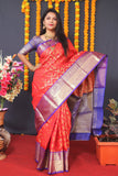 Red Handloom Silk Kanjivaram Saree With Zari Weaving