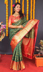 Green Handloom Silk Kanjivaram Saree With Zari Weaving