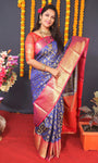 Blue Handloom Silk Kanjivaram Saree With Zari Weaving