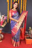 Blue Handloom Silk Kanjivaram Saree With Zari Weaving