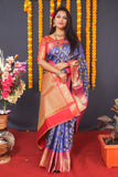 Blue Handloom Silk Kanjivaram Saree With Zari Weaving