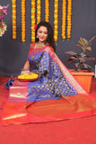 Blue Handloom Silk Kanjivaram Saree With Zari Weaving