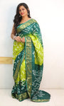 Green Pure Bandhani Silk Saree Made By Original Bandhej With Zari Weaving