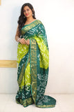 Green Pure Bandhani Silk Saree Made By Original Bandhej With Zari Weaving