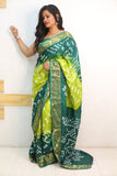 Green Pure Bandhani Silk Saree Made By Original Bandhej With Zari Weaving