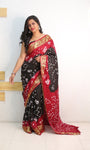 Black Pure Bandhani Silk Saree Made By Original Bandhej With Zari Weaving