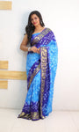 Sky Pure Bandhani Silk Saree Made By Original Bandhej With Zari Weaving