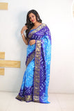 Sky Pure Bandhani Silk Saree Made By Original Bandhej With Zari Weaving