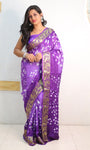 Purple Pure Bandhani Silk Saree Made By Original Bandhej With Zari Weaving