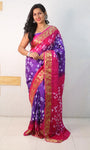 Pink And Purple Pure Bandhani Silk Saree Made By Original Bandhej With Zari Weaving