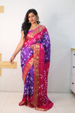 Pink And Purple Pure Bandhani Silk Saree Made By Original Bandhej With Zari Weaving