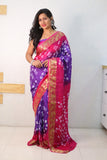 Pink And Purple Pure Bandhani Silk Saree Made By Original Bandhej With Zari Weaving