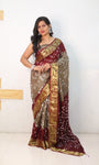 Maroon Pure Bandhani Silk Saree Made By Original Bandhej With Zari Weaving