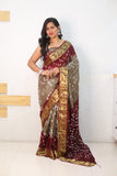 Maroon Pure Bandhani Silk Saree Made By Original Bandhej With Zari Weaving