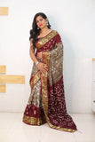 Maroon Pure Bandhani Silk Saree Made By Original Bandhej With Zari Weaving