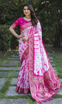 Pink And White Pure Shibory Soft Dola silk Saree With Zari Weaving