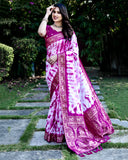 Purple And White Pure Shibory Soft Dola silk Saree With Zari Weaving