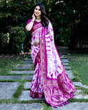 Purple And White Pure Shibory Soft Dola silk Saree With Zari Weaving