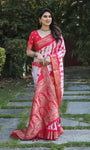 Red And White Pure Shibory Soft Dola silk Saree With Zari Weaving