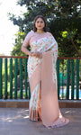 Peach Soft Silk Banarasi Saree With Digital Print