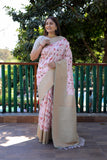 Cream Soft Silk Banarasi Saree With Digital Print