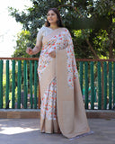 Off White Soft Silk Banarasi Saree With Digital Print