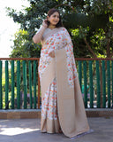 Off White Soft Silk Banarasi Saree With Digital Print