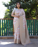 Off White Soft Silk Banarasi Saree With Digital Print