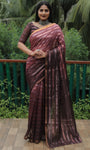 Maroon High Quality Original Soft Linen Silk Saree With Golden Weaving Stripe