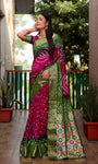 Beautiful Bandhej design silk saree with Zari Weaving