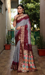 Beautiful Bandhej design silk saree with Zari Weaving