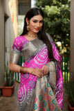 Beautiful Bandhej design silk saree with Zari Weaving