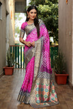 Beautiful Bandhej design silk saree with Zari Weaving