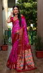 Beautiful Bandhej design silk saree with Zari Weaving