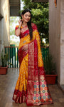 Beautiful Bandhej design silk saree with Zari Weaving