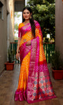 Beautiful Bandhej design silk saree with Zari Weaving